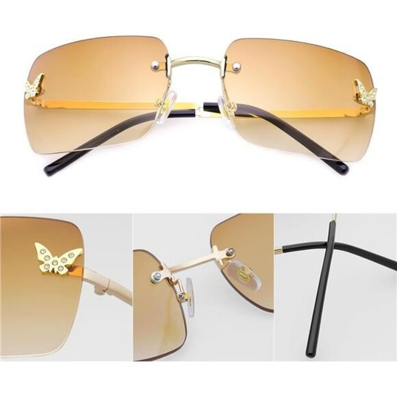 Y2k Rimless Rectangle Sunglasses Women Men Clear Small Tinted UV400 Fashion - Picture 6 of 8